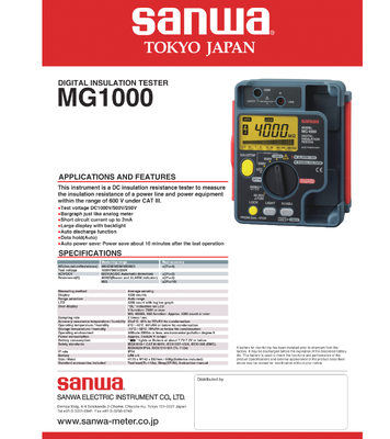 Digital Mid-Range Megohmmeter Electrical Insulation Resistance Tester SANWA HG561/MG1000/MG5000 Handheld Series LCD Display